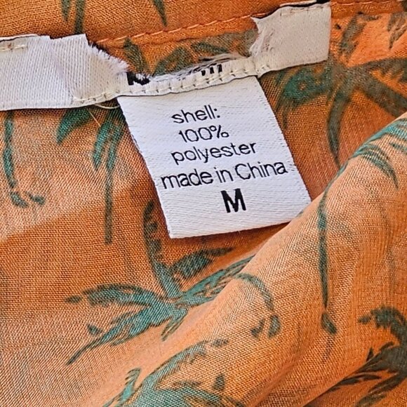 Bar III Sheer Peach Sleeveless Top Women M Btn Loop Close Green Palm Trees NEW - Picture 8 of 9